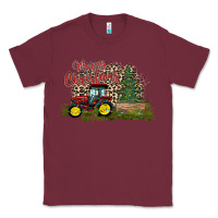 Burgundy merry Christmas tractor tree Classic Tee - CowhideDigitalArt