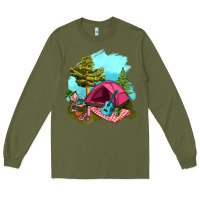 Army Green Glamping Camp And Pink Tent Long Sleeve Tee - BundleAndBundleShop