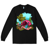 Black Glamping Camp And Pink Tent Long Sleeve Tee - BundleAndBundleShop
