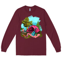 Burgundy Glamping Camp And Pink Tent Long Sleeve Tee - BundleAndBundleShop