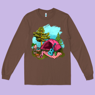 Glamping Camp And Pink Tent Long Sleeve Tee Designed By Bundleandbundleshop