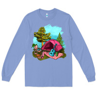 Colony Blue Glamping Camp And Pink Tent Long Sleeve Tee - BundleAndBundleShop