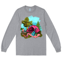 Heather Grey Glamping Camp And Pink Tent Long Sleeve Tee - BundleAndBundleShop