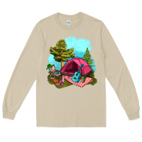 Mushroom Glamping Camp And Pink Tent Long Sleeve Tee - BundleAndBundleShop