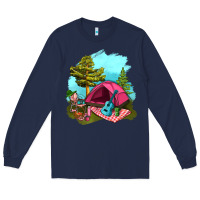 Navy Glamping Camp And Pink Tent Long Sleeve Tee - BundleAndBundleShop