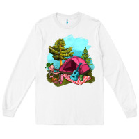 White Glamping Camp And Pink Tent Long Sleeve Tee - BundleAndBundleShop