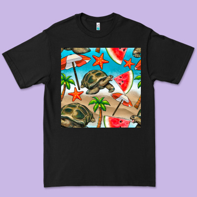 Tortoise Watermelon Beach Seamless Pattern Premium Tee Designed By Bundleandbundleshop