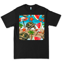 Black tortoise watermelon beach seamless pattern Premium Tee - BundleAndBundleShop