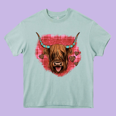 Highland Cow Valentines Heavy Core Tee Designed By Jahusdesignshop