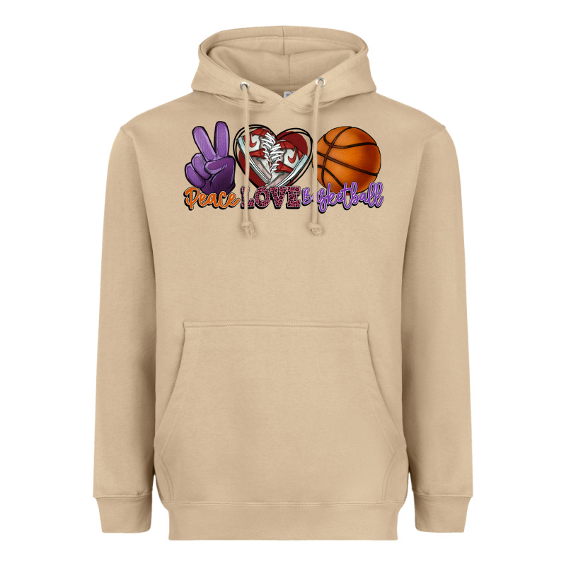Peace Love Basketball Heavyweight Hoodie by HowdyJamesFarm | Teevron