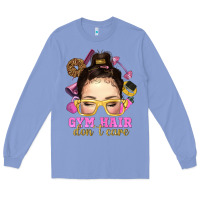 Colony Blue Messy Bun Gym Hair Don't Care Bbs Long Sleeve Tee - BundleAndBundleShop