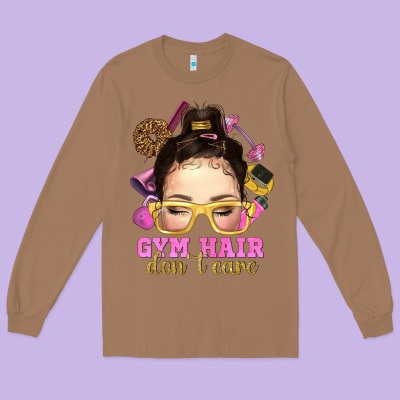 Messy Bun Gym Hair Don't Care Bbs Long Sleeve Tee Designed By Bundleandbundleshop