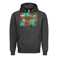 Charcoal Heather Serape and Leopard Background Zipper Hoodie - texasbilliewilder
