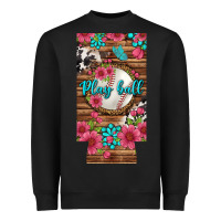 Black Play Ball Baseball With Pink Flowers 12 Oz Slim Can Cooler Heavyweight Sweatshirt - BundleAndBundleShop