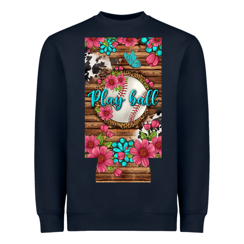 Play Ball Baseball With Pink Flowers 12 Oz Slim Can Cooler Heavyweight Sweatshirt by BundleAndBundleShop | Teevron