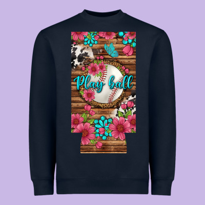 Play Ball Baseball With Pink Flowers 12 Oz Slim Can Cooler Heavyweight Sweatshirt Designed By Bundleandbundleshop