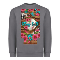 Storm Play Ball Baseball With Pink Flowers 12 Oz Slim Can Cooler Heavyweight Sweatshirt - BundleAndBundleShop