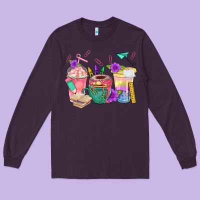 School Girl Coffee Cup Bbs Long Sleeve Tee Designed By Bundleandbundleshop