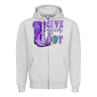 Dove Grey Give Cancer the boot purple ribbon Zipper Hoodie - NancyCooperArtShop
