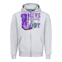 Heather Grey Give Cancer the boot purple ribbon Zipper Hoodie - NancyCooperArtShop