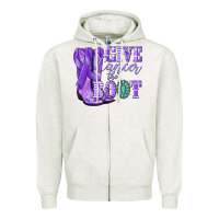 Oatmeal Heather Give Cancer the boot purple ribbon Zipper Hoodie - NancyCooperArtShop