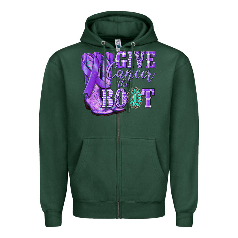 Give Cancer The Boot Purple Ribbon Zipper Hoodie by NancyCooperArtShop | Teevron