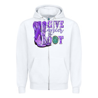 White Give Cancer the boot purple ribbon Zipper Hoodie - NancyCooperArtShop