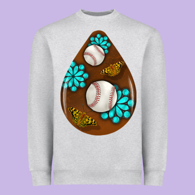 Baseball And Western Roses Teardrop  1 Heavyweight Sweatshirt Designed By Bundleandbundleshop