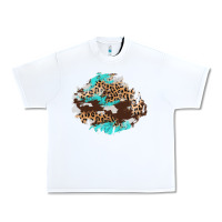 White cowhide leopard turquoise patch Urban Heavy Tee - AdoDesignShop