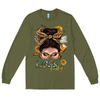 Army Green Western Messy Bun Boss Lady With Money Long Sleeve Tee - BundleAndBundleShop