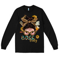 Black Western Messy Bun Boss Lady With Money Long Sleeve Tee - BundleAndBundleShop