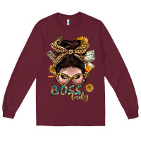 Burgundy Western Messy Bun Boss Lady With Money Long Sleeve Tee - BundleAndBundleShop