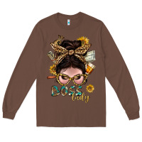 Chestnut Western Messy Bun Boss Lady With Money Long Sleeve Tee - BundleAndBundleShop