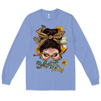 Colony Blue Western Messy Bun Boss Lady With Money Long Sleeve Tee - BundleAndBundleShop