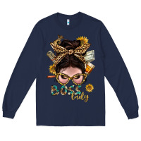 Navy Western Messy Bun Boss Lady With Money Long Sleeve Tee - BundleAndBundleShop