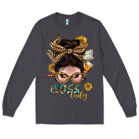 Smoke Western Messy Bun Boss Lady With Money Long Sleeve Tee - BundleAndBundleShop