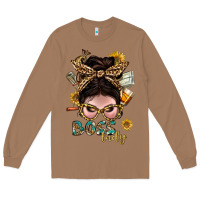 Toasted Coconut Western Messy Bun Boss Lady With Money Long Sleeve Tee - BundleAndBundleShop