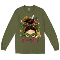 Army Green Glamping Messy Bun With Glamping Camp Tent Bbs Long Sleeve Tee - BundleAndBundleShop