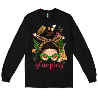 Black Glamping Messy Bun With Glamping Camp Tent Bbs Long Sleeve Tee - BundleAndBundleShop