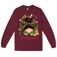 Burgundy Glamping Messy Bun With Glamping Camp Tent Bbs Long Sleeve Tee - BundleAndBundleShop