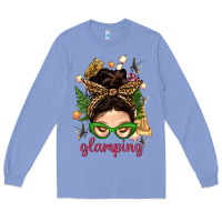 Colony Blue Glamping Messy Bun With Glamping Camp Tent Bbs Long Sleeve Tee - BundleAndBundleShop