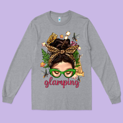 Glamping Messy Bun With Glamping Camp Tent Bbs Long Sleeve Tee Designed By Bundleandbundleshop