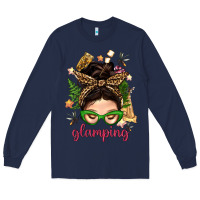 Navy Glamping Messy Bun With Glamping Camp Tent Bbs Long Sleeve Tee - BundleAndBundleShop