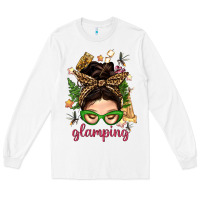White Glamping Messy Bun With Glamping Camp Tent Bbs Long Sleeve Tee - BundleAndBundleShop