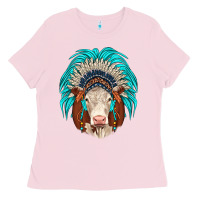 Bubblegum Pink hereford indian headdress Ladies Tee - JahusDesignShop