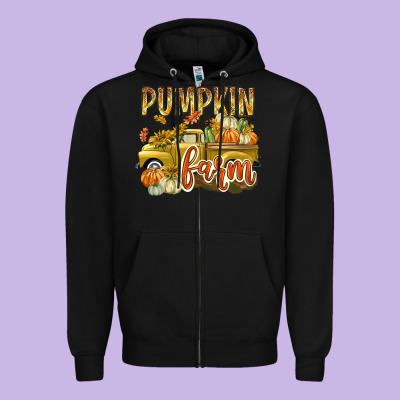 Pumpkin Farm With Truck Zipper Hoodie Designed By Texasbilliewilder