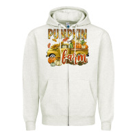 Oatmeal Heather Pumpkin farm with truck Zipper Hoodie - texasbilliewilder