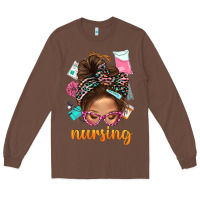 Chestnut Messy Bun Nursing With Leopard Glasses Bbs Long Sleeve Tee - BundleAndBundleShop