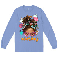 Colony Blue Messy Bun Nursing With Leopard Glasses Bbs Long Sleeve Tee - BundleAndBundleShop