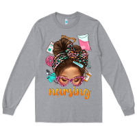 Heather Grey Messy Bun Nursing With Leopard Glasses Bbs Long Sleeve Tee - BundleAndBundleShop